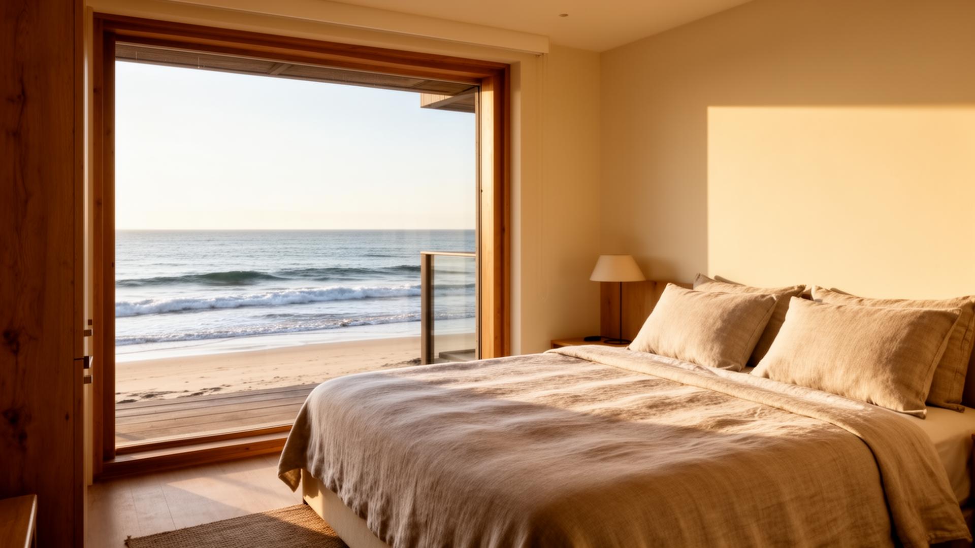 Beachfront retreat bedroom with ocean view